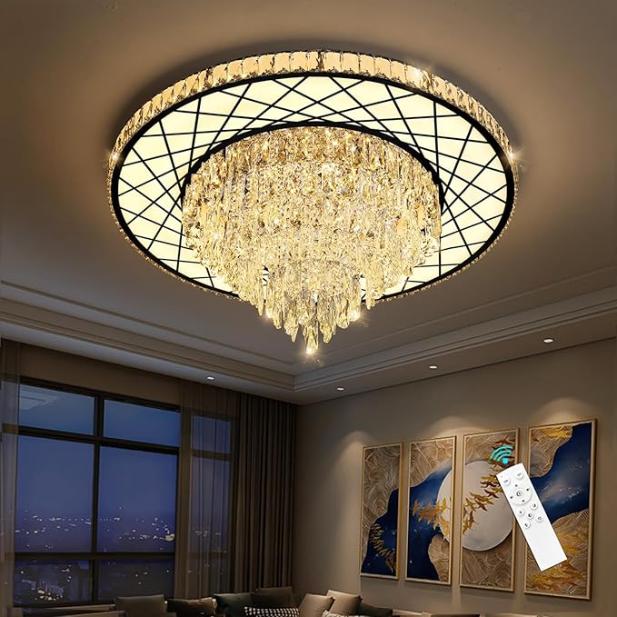 Luxury Modern Crystal Chandelier Lighting Elegant Dining Room Living Room Fixture Chandeliers with 60W LED Dimmable Lights Black