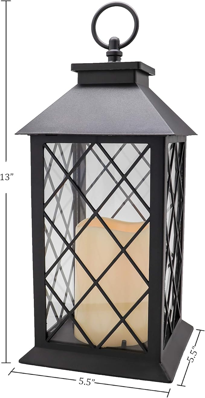 YAKii 13" Decorative Candle Lantern with LED Flameless Candle and Timer, Plastic LED Candle & Holder, Indoor & Outdoor Hanging Lights Thanksgiving &Christmas Day Decorations, Pack of 6 (Black)