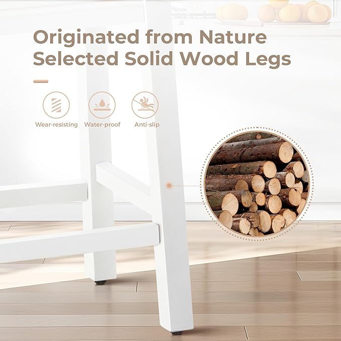 MAISON ARTS Counter Height 24 inch Bar Stools Set of 2 for Kitchen Counter Solid Wood Legs with Faux Leather Padded Seat Farmhouse Barstools for 34"-38" Counter Island Upholstered Stools, Black+White