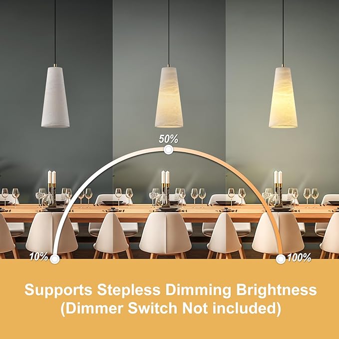 Natural Alabaster Pendant Lights Kitchen Island, H-10in White Pendant Light Fixtures, Light Pendan Marble Conical Shade Copper, for Bedroom Bathroom Dining Room Living Room (Dimmable Bulbs INCL)