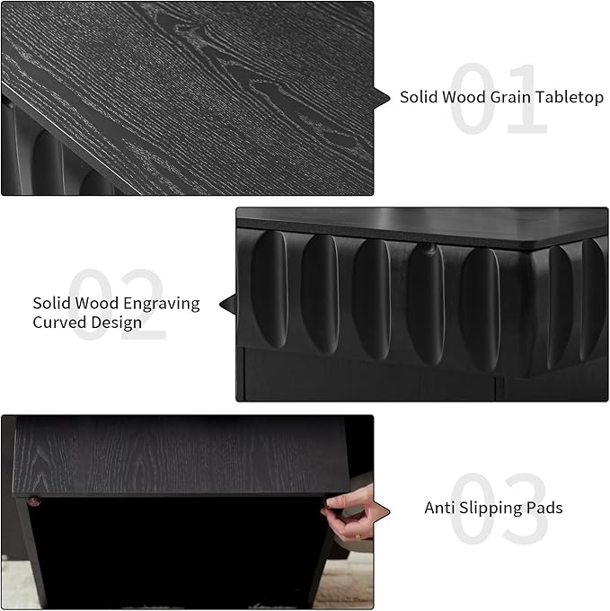 31" Lift Top Coffee Table for Living Room, Fluted Coffee Table with Hidden Storage Compartment, Mid Century Modern Solid Wood Veneer Square Center Table for Office Apartment Small Space, Black