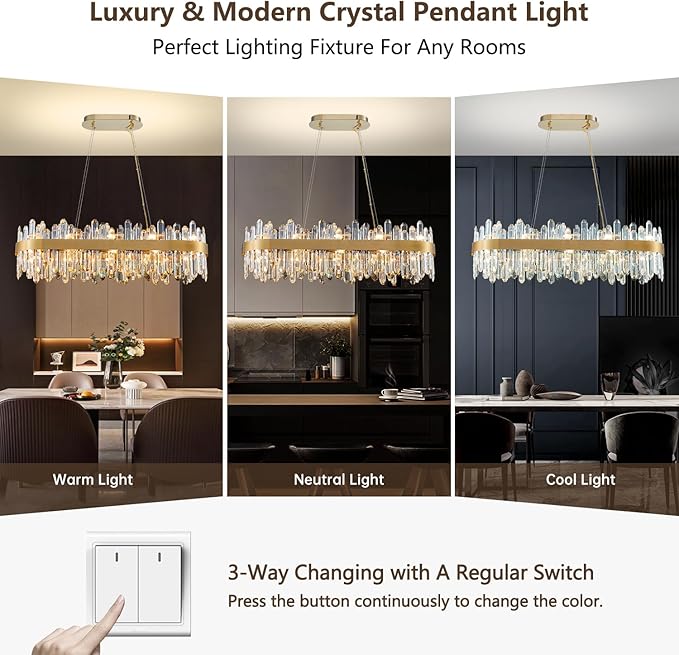Modern Crystal Chandelier, 20-Lights Rectangle Gold Raindrop Chandelier Luxury Oval Pendant Ceiling Light Fixture for Living Room Dining Room Kitchen Island L35.4''