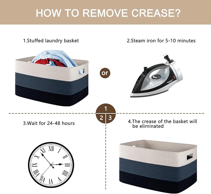 OIAHOMY 108L Large Cotton Rope Basket, Rectangle Woven Baskets for Storage, Nursery Blanket Storage Living Room, Toy Basket With Handle-25”x16”x16”-Gradient Blue