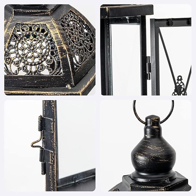 DECORKEY Large Lantern Decorative Outdoor & Indoor, Set of 2 (15’’&10’’) Metal Candle Lanterns Decor, Vintage Hanging Candle Holder for Front Porch Patio Wedding Farmhouse Home, Spring Decoration