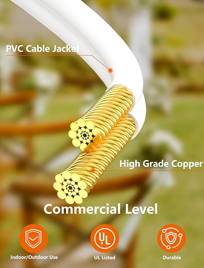 50Ft Outdoor Patio String Lights G40 Connectable Globe Lights with 53 Clear Globe Bulbs(3 Spare), UL Listed Garden Light for Indoor Outdoor Commercial Decor, 50 Hanging Sockets, 5W/E12 Base, White