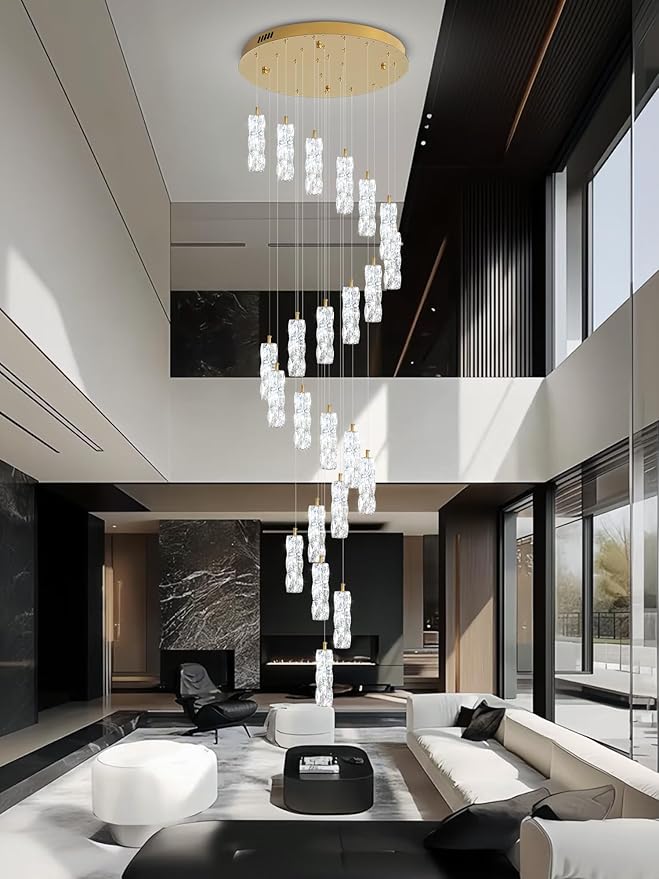 Modern Crystal Chandelier 24-Lights Gold Chandelier Lighting Fixture High Ceiling Chandelier Suitable for Living Room Staircase Villa