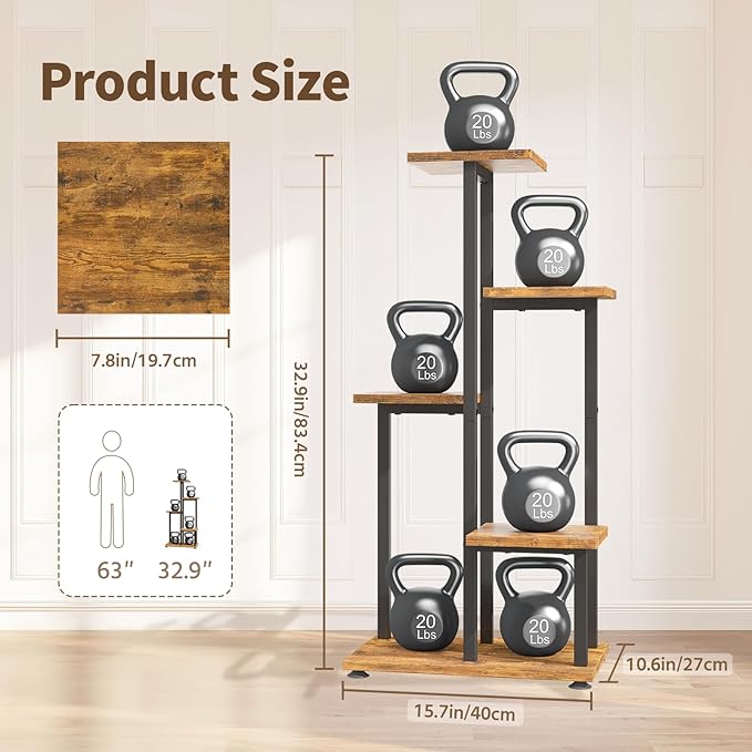 LASZOLA Black 5 Tiered Wood Plant Stand Indoor for Large Heavy Duty Planter, Sturdy Multi Level Corner Vertical Flower Rack for Narrow House, Rustic Tall Orchid Shelving Holder for Decor, Space Saving