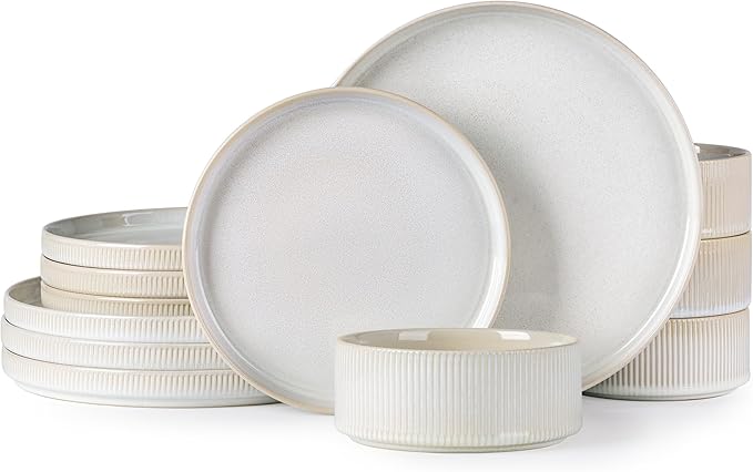 TheTerra Ceramic Dinnerware Sets for 4, 12 Pieces Porcelain Lightweight Plates and Bowls Sets, Scratch Resistant Dish Set, Oven & Microwave & Dishwasher Safe