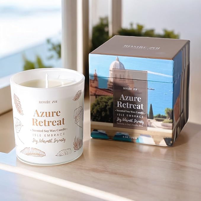 ROMIIE ZOI Tidal Treasure Scented Candle - Ocean Whisper - 6oz Soy Wax Candle for Home Scented, Stress Relief Candle Gifts for Women/Men
