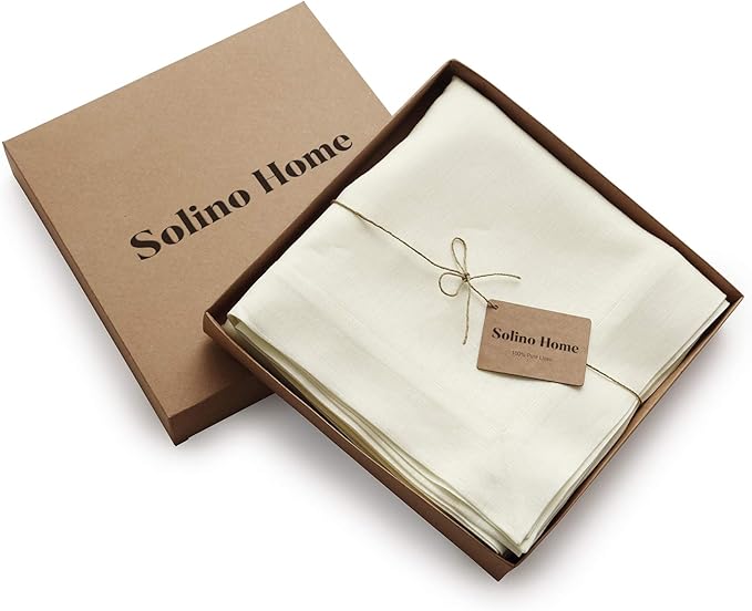 Solino Home Linen Ivory Tablecloth 60 x 108 Inch - 100% Pure Linen Rectangular Tablecloth - Machine Washable Table Cloth for Fall, Autumn, Thanksgiving, Christmas, Holiday - Fete