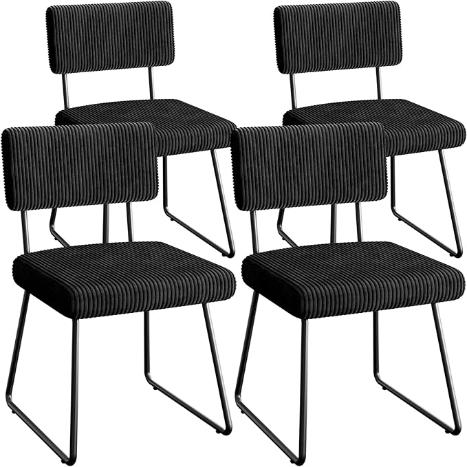 Velvet Dining Chairs Set of 4, Upholstered Dining Room Kitchen Chair with Thick Cushion, Soft Backrest, Metal Legs, Mid Century Modern Accent Side Chair for Home Living Room Bedroom, Black