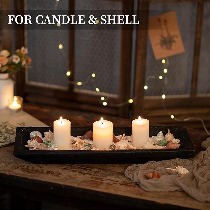 Hanobe Decorative Wood Dough Bowl: Large Long Wooden Bowl for Entry Way Table Home Decor - Coffee Table Decor for Living Room - Dining Table Centerpiece Decor, Black