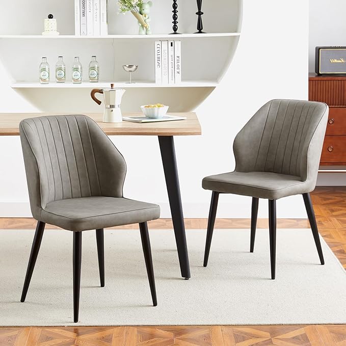 CLIPOP Faux Leather Dining Chairs Set of 6, Modern Kitchen Chairs with Upholstered Seat, High Back, Dining Room Chairs for Kitchen, Greige