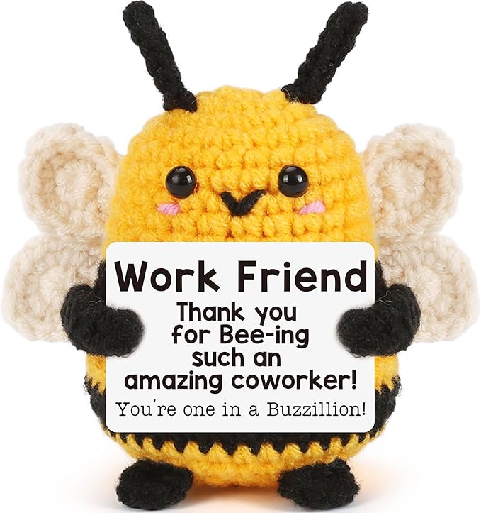 LEJIAJINW Coworker Employee Appreciation Gifts for Work Friend Retirement Colleague Going Away Leaving Farewell Mini Positive Crochet Bee Cheer Up Inspirational Office Decor