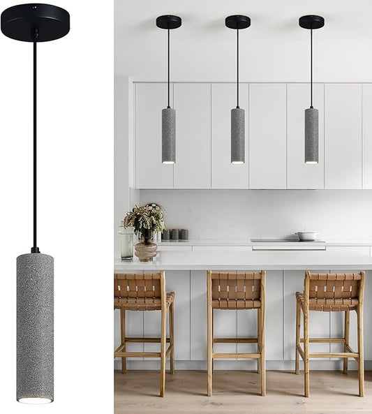 Modern Black LED Concrete Pendant Light Kitchen Islandceiling Light Fixture Pendant Lighting for Dining Room Coffee Club Resturant Bar Living Room(3-Pack)