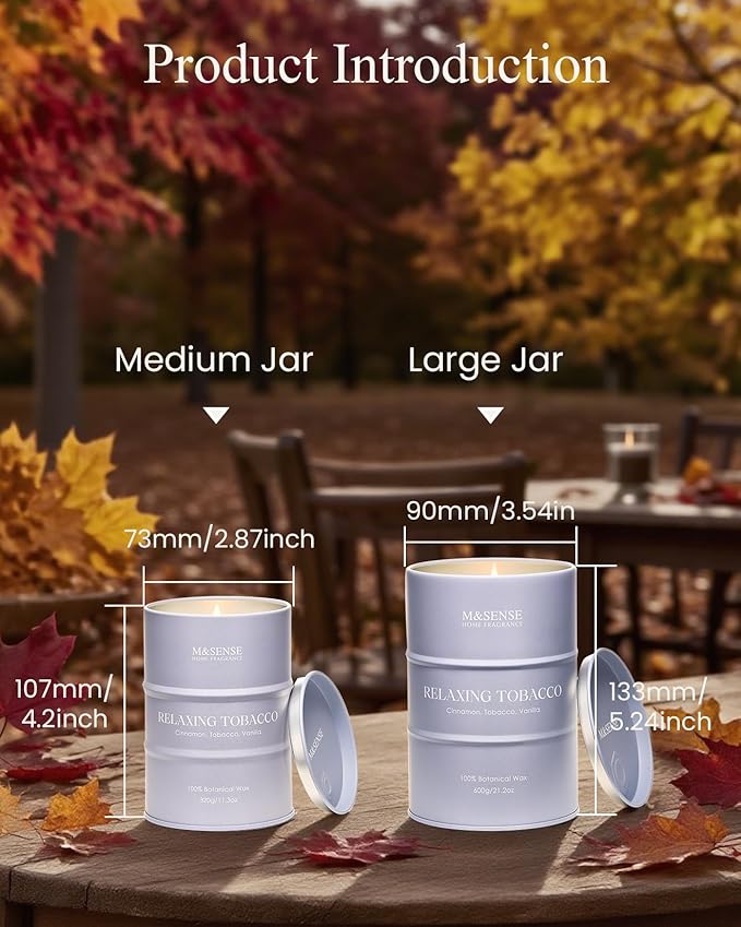 M&SENSE Tobacco Scented Candles Natural Non Toxic, Aromatherapy Candle for Stress Relief Meditation Relaxing, Housewarming Gifts for Women Men, 11.3oz 70 Hour Long Burning