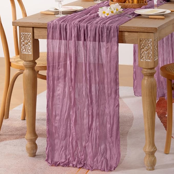 MLMC Purple Table Runner 10ft Rustic Gauze Cheesecloth Fall Table Runner 35x120 Inches Sheer Cheese Cloth Centerpiece for Quinceanera Bridal Baby Shower Boho Wedding Home Decor