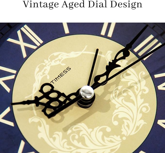 Vintage Analog Alarm Clock, 6.1" Silent Non-Ticking Quartz Desk Clock with Roman Numerals, Battery Operated Table Clock for Bedroom, Living Room, Office, or Gift (Blue)