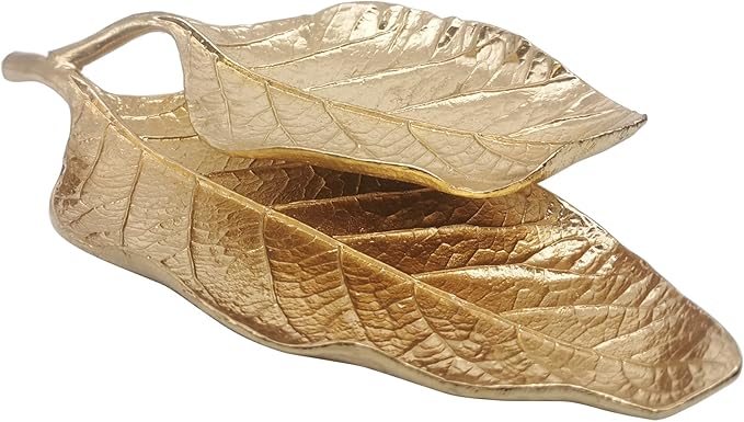 Jewelry Dish, Metal Trinket Dish Leaf Shaped Ring Holder Jewelry Organizer Vanity Dish Tray for Dresser Christmas Birthday Wedding Gifts Double Mango Leaves