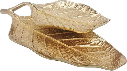 Jewelry Dish, Metal Trinket Dish Leaf Shaped Ring Holder Jewelry Organizer Vanity Dish Tray for Dresser Christmas Birthday Wedding Gifts Double Mango Leaves