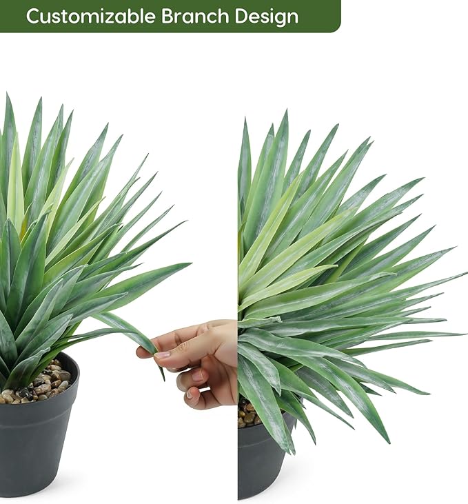 Velener Artificial Agave Plant in Black Pot with Real Stone Pebbles, Large Fake Agave Plants for Indoor and Outdoor-15 inches Tall, 81 Leaves