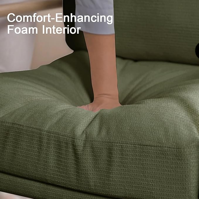 2PCS Green Accent Chair Set of 2 Chenille Mid Century Modern Armchair with Upholstered Soft Cushion for Living Room,Lounge,Bedroom,Wood-Grain Metal Armrest Legs