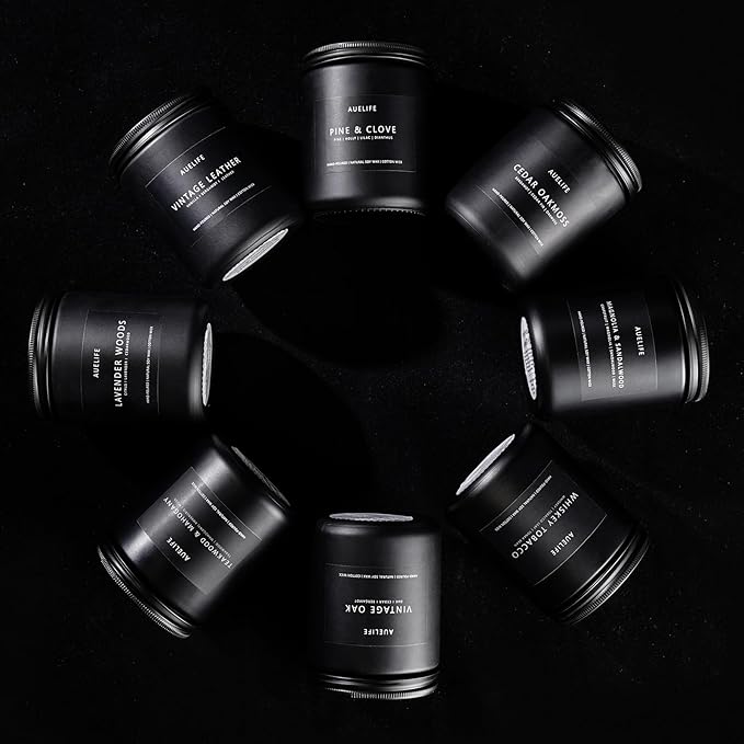 Rum & Oak Candle | Candles for Men, Gifts for Men - Masculine Scent - Soy Candles for Home Scented - Scented Candle for Home, Aromatherapy Candle for Bedroom - 7oz Black Jar