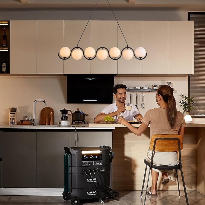 Black Chandelier 7 Light mid-Century Glass Bubble Chandeliers Globe Pendant Light Linear Dining Room Chandelier for Kitchen Island Living Room,Bedroom Room,Hallway.