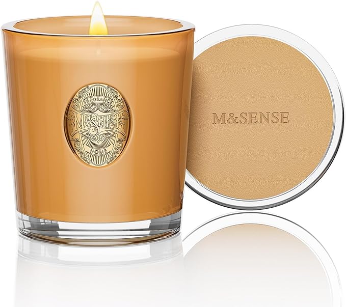 M&SENSE Natural Soy Candle| Santal Brown | 10.2 oz, 55H Burn | Luxury Scented Candle for Relaxation, Gifting, Home Décor | for Bedroom, Office, Party