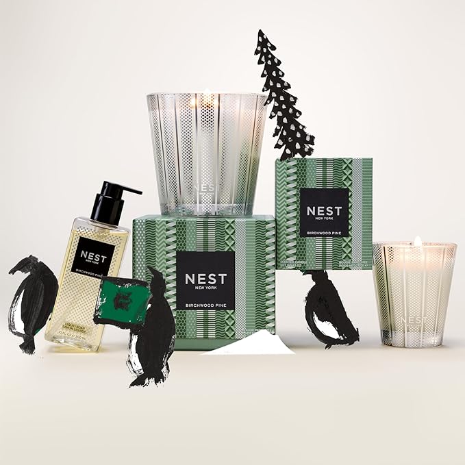 NEST New York Scented 3-Wick Candle, Birchwood Pine - 21.2 oz - Up to 100-Hour Burn Time - Reusable Glass Vessel