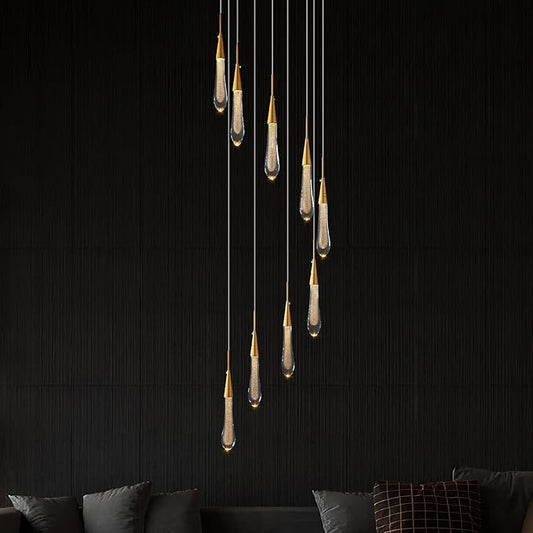 LMQNINE 9 Light Modern Crystal Chandelier Dimmable LED Gold Ceiling Light Crystal Bubble Pendant Lights Living Room Lobby 45W Staircase Chandeliers