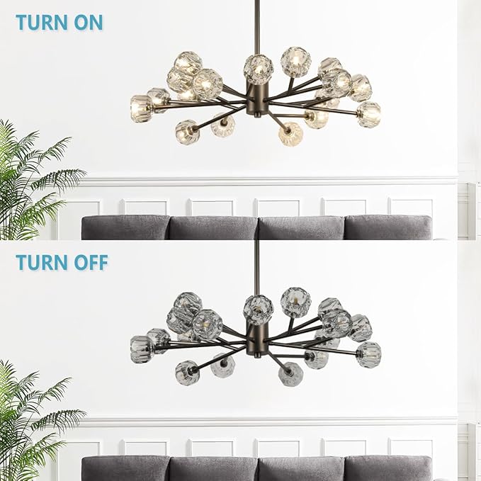 Sputnik Chandeliers 35.4", Black Crystal Chandelier Dining Room Light Fixture, 18 Lights Crystal Sputnik Ceiling Chandelier for Living Room Bedroom