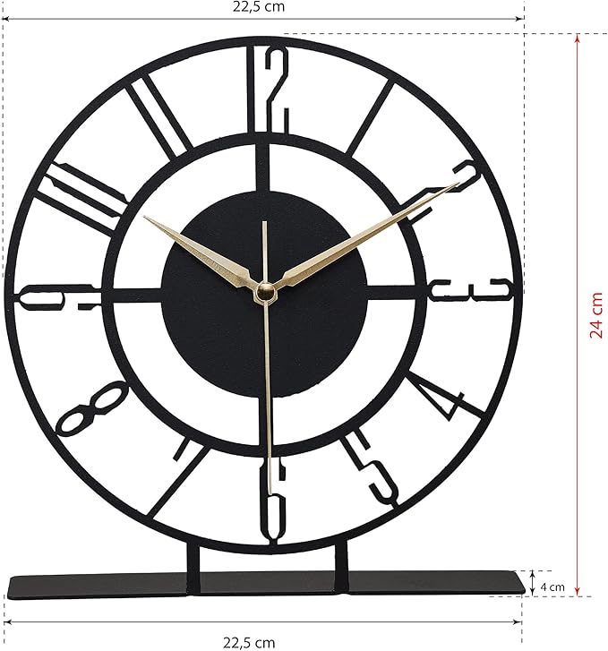 Metal Table Clock | 8.9 x 9.5 inch Size Round Silent Running Metal Black Clocks | Living Room and Bedside Suitable Table Decorations for Home and Office