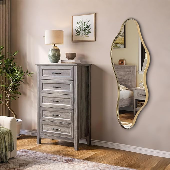 Gold Irregular Mirror, Asymmetrical Wall Mirrors Decorative, 40"x18" Wavy Shaped Mirror with Metal Frame, Modern Abstract Mirrors for Living Room Bathroom Bedroom Hallway Entryway Fireplace