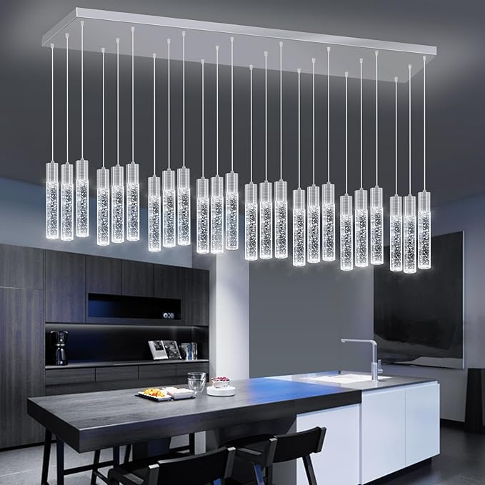 24-Lights Modern Crystal Chandeliers LED Pendant Light for Kitchen Island Dining Room Entrance Foyer Living Room Silver