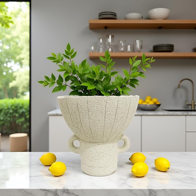 With handle Decorative Leaf Bowl decor , Decorative Bowls for Modern Home Decor,Ruffle Decor,Stylish Key Bowl for Entry Table,Decorative Fruit Bowls for Kitchen Counter,Artificial Stone Light Gray