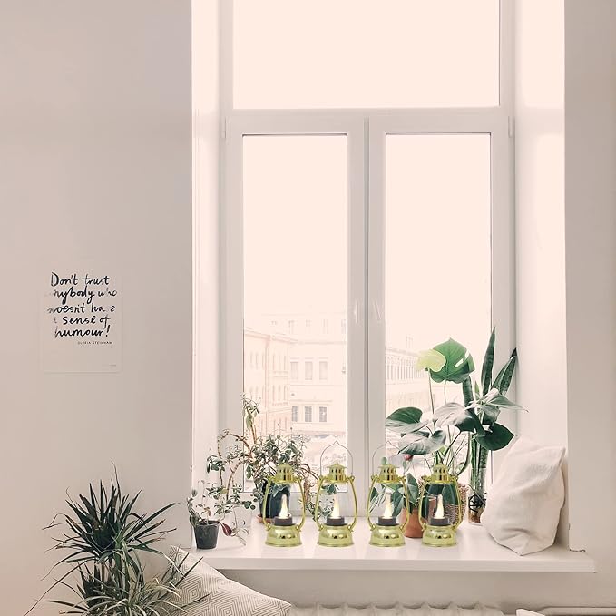 Mini Lanterns 6 Pcs LED Small Indoor Golden Decorative Outdoor Hanging Candle Lanterns Farmhouse Weddings Birthday Halloween Christmas Decorations