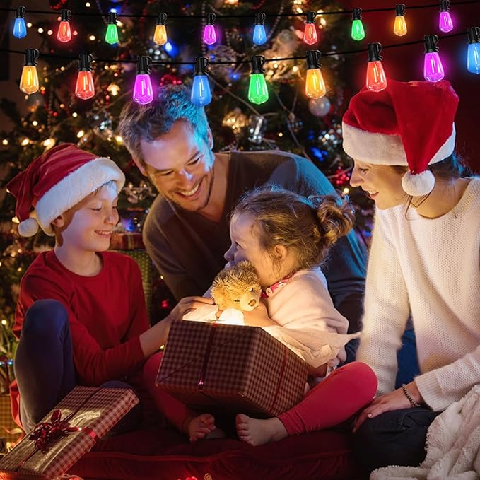 Achin Colored Outdoor String Lights 100Ft LED Multicolor Patio Lights with 55pcs ST38 Colorful Shatterproof Bulbs Rainbow String Lights for Bistro Christmas