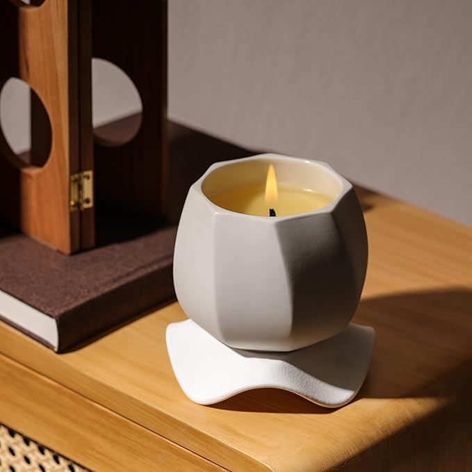 Scented Candle for Home Scented, Luxury Ceramic Candle Jar for Women & Men, Natural Soy Candle for Home Décor, Coconut & Tuberose Blossom