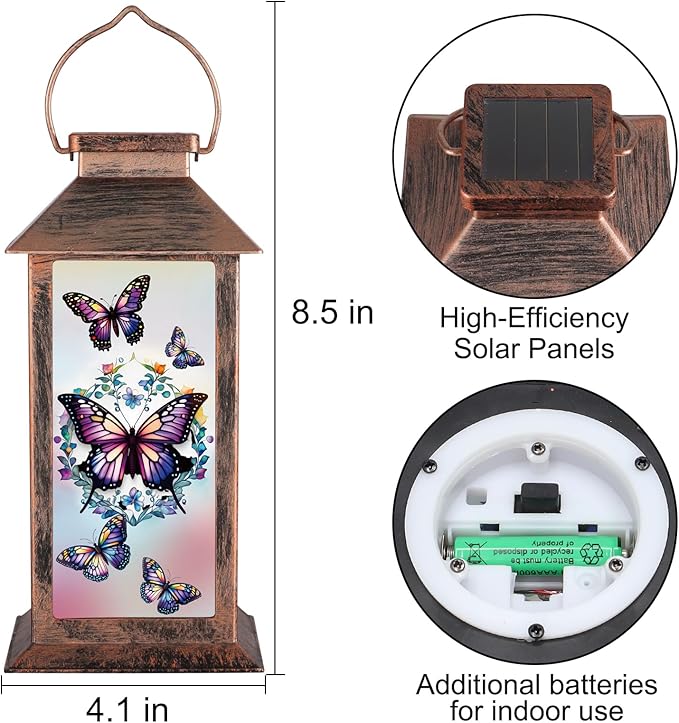 Solar Lantern Outdoor Waterproof Butterfly Garden Decor Birthday Gifts for Women Mom and Grandma Solar LED Plastic Decorative Hanging Light for Yard(Butterfly)