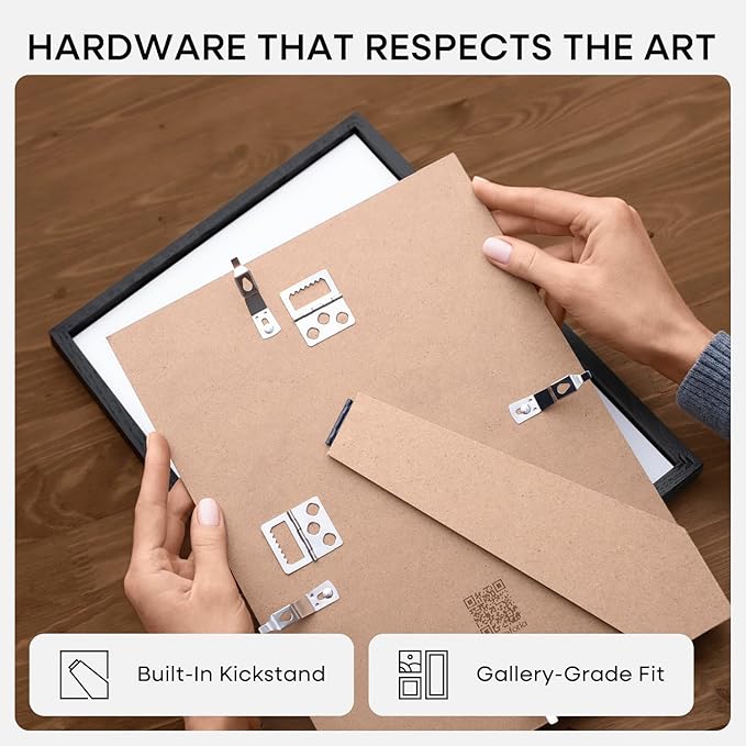 Homeforia A4 Picture Frame Black Wood, High-End Oak 8.3 x 11.7 Black Poster Frames Matted to 5.8 by 8.3 Photo, 8.3x11.7 Size Wooden Frame with Mat for 5.8x8.3 Print, Tempered Glass, Wall Kit, Set of 1