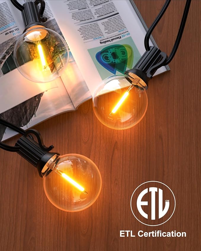 GLUROO Outdoor String Lights, 30FT LED Patio Lights Outdoor Wateproof with 15+1 Globle Bulbs Shatterproof, 2700K Outside for Backyard,Bistro,Camping,Deck,Yard,Garden