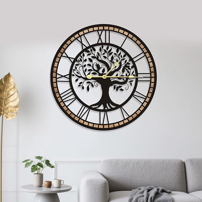 Wall Clocks for Living Room Decor - Tree of Life Big Wall Clock, Quiet and No Ticking Suitable for Wall Decor, Living Room Decoration, Kitchen Decoration (16 in)