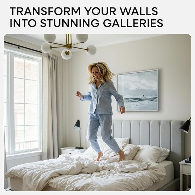 Homeforia 24x24 Silver Picture Frame, High End Metal 24 x 24 Large Square Silver Frames with Mat 20 by 20 inch Photo, 24by24 Thin Poster Frame Matted to 20x20 Print, Tempered Glass, Wall Kit, Set of 2