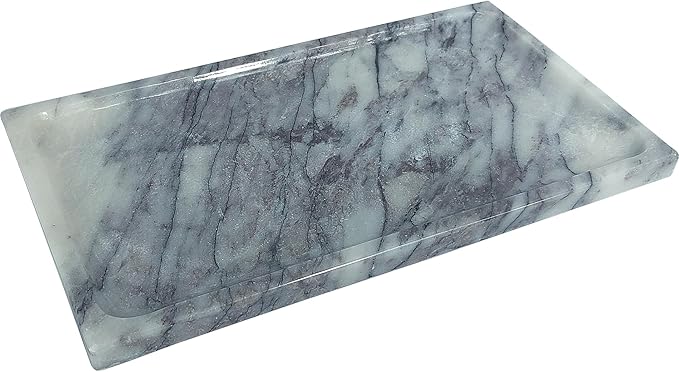 White Marble Vanity Tray – 10.63"x5.91" Rectangular Natural Stone Organizer for Bathroom Perfume Makeup Jewelry Dresser Entryway