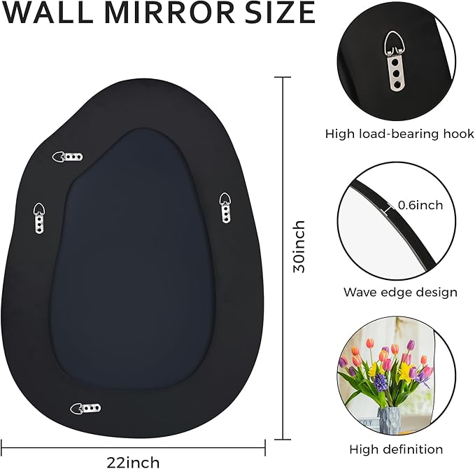 Irregular Wall Mirror 22x30 Inch, Asymmetrical Frameless Bathroom Mirrors with Tempered Glass for Living Room Bedroom,Decorative Modern Wall Decor