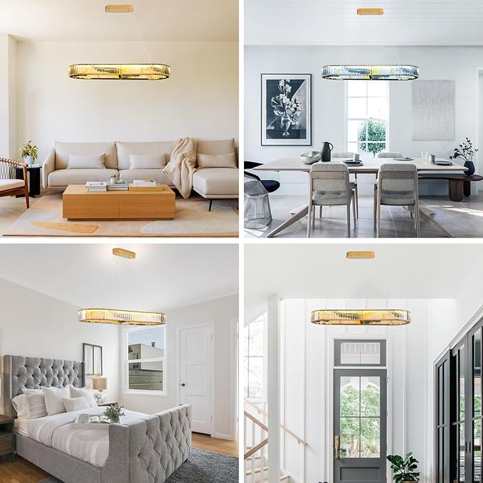 Rectangular Crystal Chandelier, Modern Pendant Lighting Adjustable Ceiling Light Fixture for Living Room Dining Room Bedroom (rectangular-40inch,No Assembly Required)