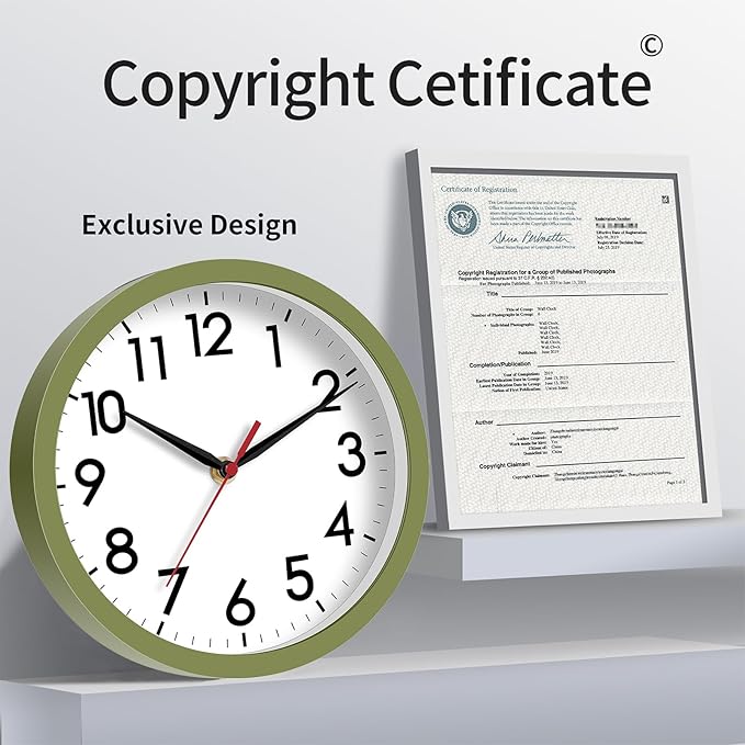 AKCISOT Wall Clock 8 Inch Silent Non-Ticking Modern Clocks Battery Operated - Analog Small Classic for Office, Home, Bathroom, Kitchen, Bedroom, School(Olive Green)