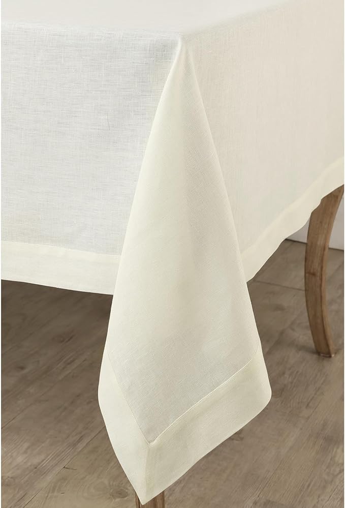 Solino Home Ivory Linen Tablecloth 60 x 144 Inch - 100% Pure Linen Table Cloth for Rectangle Tables - Fete, Machine Washable Tablecloth for Fall, Autumn, Thanksgiving, Christmas, Holiday