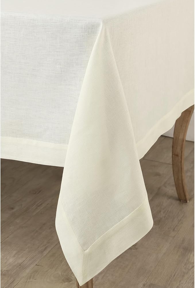 Solino Home Linen Ivory Tablecloth 60 x 108 Inch - 100% Pure Linen Rectangular Tablecloth - Machine Washable Table Cloth for Fall, Autumn, Thanksgiving, Christmas, Holiday - Fete